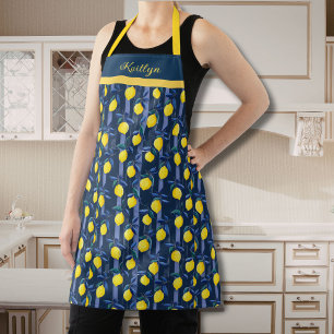 Charming Lemons Blue Stripe Mediterranean Pattern Apron