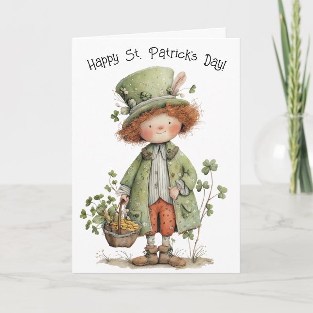 Charming Leprechaun Happy St Patrick's Day Card (Front)