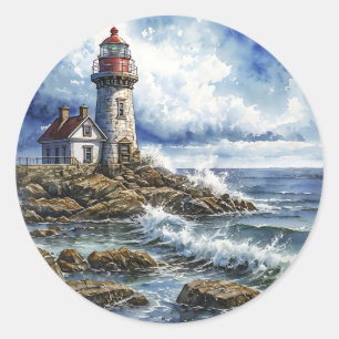 Charming Lighthouse with Waves Classic Round Sticker