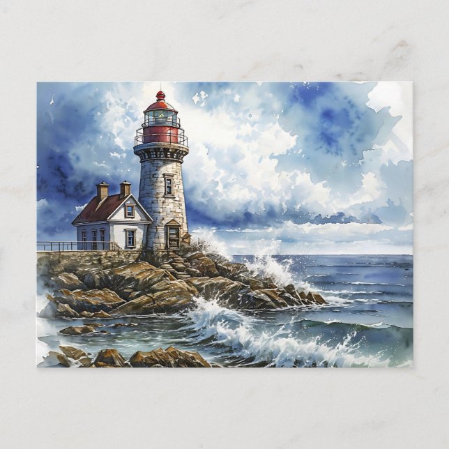 Charming Lighthouse with Waves Postcard (Front)