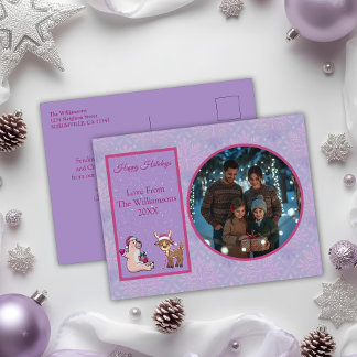 Charming Lilac Family Photo Holiday Postcard