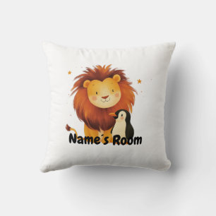 Charming Lion and Penguin Friends Kids Room Cushion