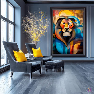 Charming Lion – Cubist King with a Monocle Poster