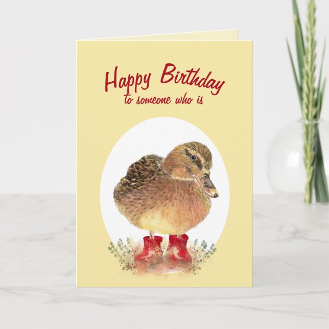 Charming little Duck in Red Rubber Boots Birthday Card (Front)