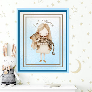 Charming Little Girl With Baby Leopard Wall Art