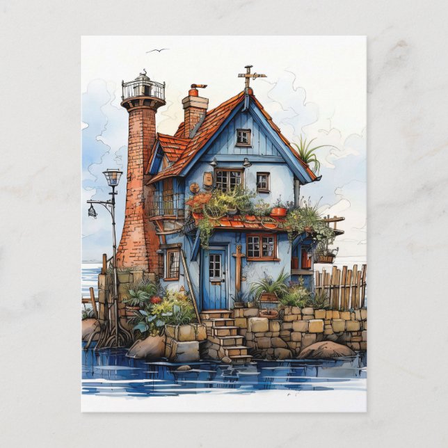 Charming Little Seaside Shack Art Postcard (Front)