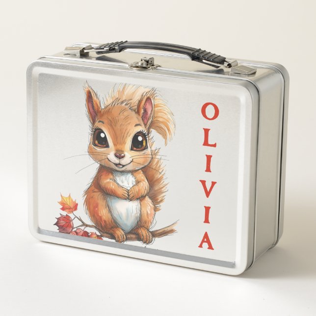 "Charming Little Squirrel Metal Lunch Box (Front)