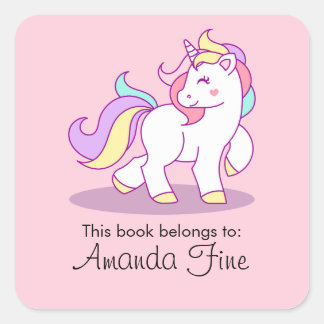 Charming little unicorn bookplate label 