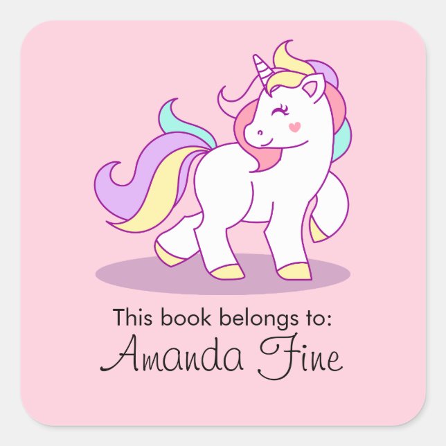 Charming little unicorn bookplate label  (Front)