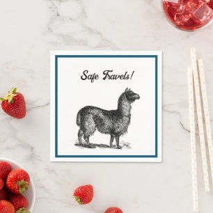 Charming Llama Sketch, Cute Animal Ink Drawing Napkin