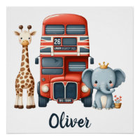 Charming London Bus with Giraffe & Elephant