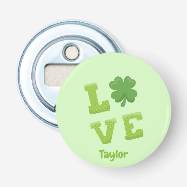 Charming Love Block St Patricks Day Bottle Opener (Front)