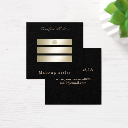Charming Luxury black shiny golden stripes lotus Square Business Card