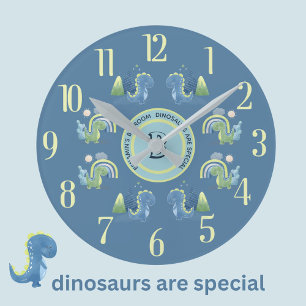 Charming Magical Blue Personalised Dinosaur  Round Clock