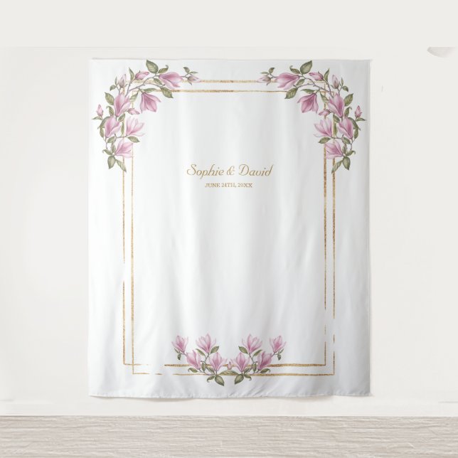 Charming Magnolia Bloom Photo Booth Wedding Tapestry (Front)