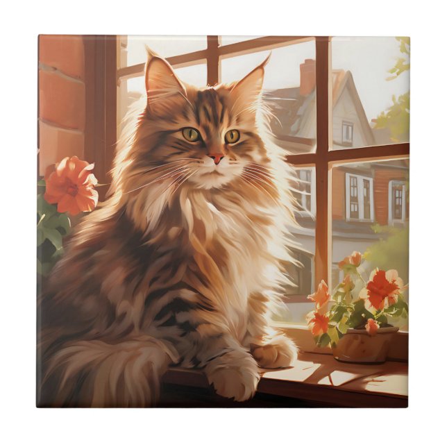 Charming Maine Coon Cat Ceramic Tile (Front)