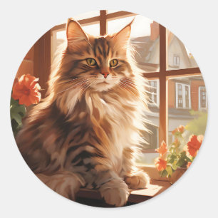 Charming Maine Coon Cat Classic Round Sticker