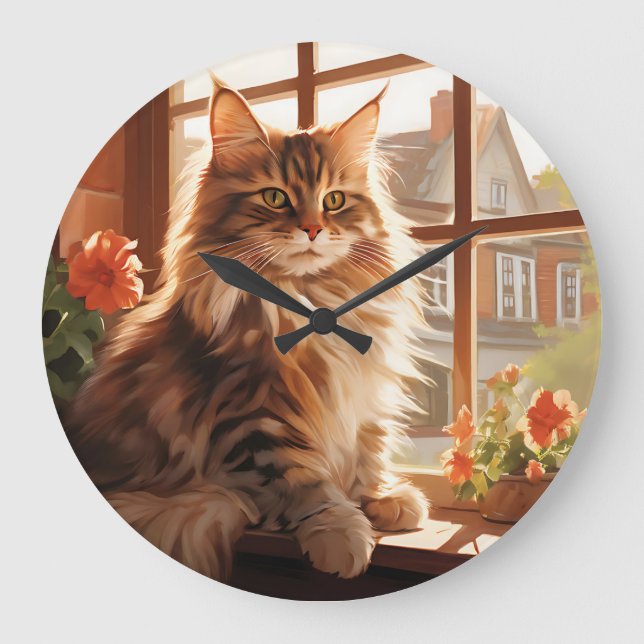 Charming Maine Coon Cat Large Clock (Front)