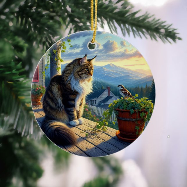 Charming Maine Coon Keepsake Ceramic Ornament (Creator Uploaded)