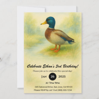 Charming Mallard Watercolor Illustration Birthday Invitation