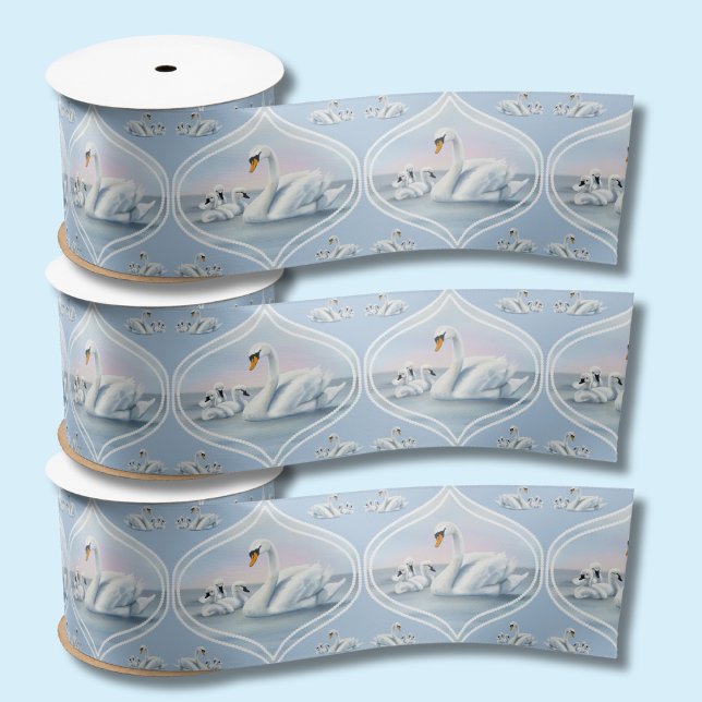 Charming Mama Swan With Babies in Peach Sunset Satin Ribbon (Creator Uploaded)