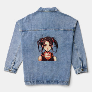 Charming Manga Girl: Anime Vector Illustration Denim Jacket