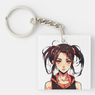 Charming Manga Girl: Anime Vector Illustration Key Ring
