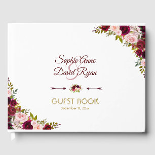 Charming Marsala Floral Burgundy Wedding Guest Book