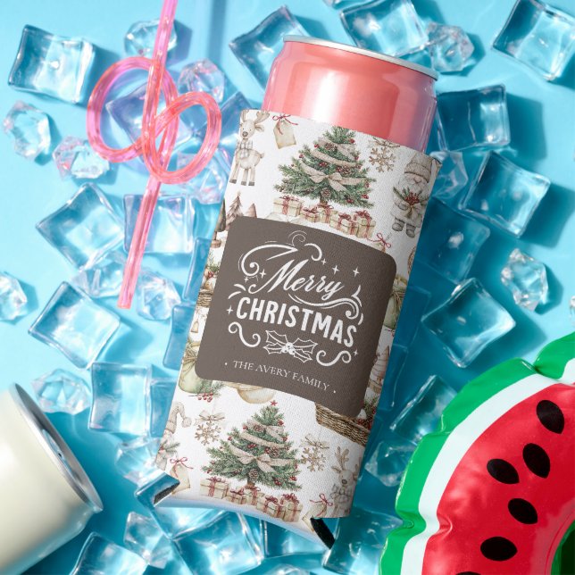 Charming Merry Christmas Personalised Seltzer Can Cooler (In Situ Summer)