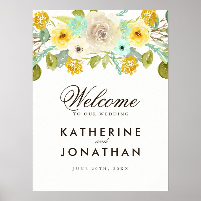 Charming Mint and Mustard Wedding Welcome Poster (Front)