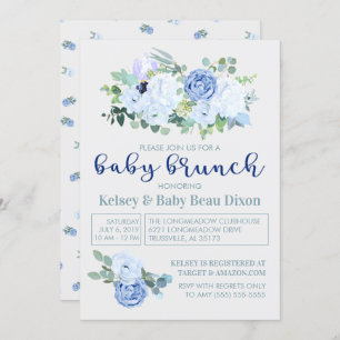 Charming & Modern Blue Floral Brunch Invitation