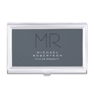 Charming Modern Monogram Grey Clean Business Card Holder