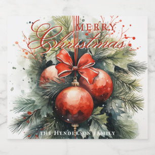 Charming Modern Watercolor Christmas Mistletoe Sparkling Wine Label