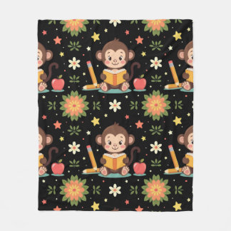 Charming monkey reading floral pattern  fleece blanket