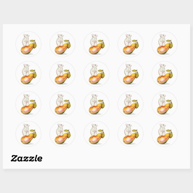 Charming Mouse on a Pear Classic Round Sticker (Sheet)