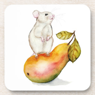 Charming Mouse on a Pear Coaster