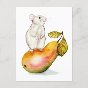 Charming Mouse on a Pear Holiday Postcard