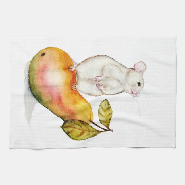 Charming Mouse on a Pear Tea Towel (Horizontal)