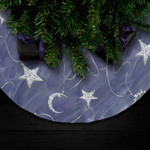 Charming Mystique   Silver Moon Stars Sun Amulet Brushed Polyester Tree Skirt