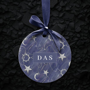 Charming Mystique Silver Moon Stars Sun Amulet Ceramic Ornament