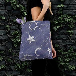 Charming Mystique   Silver Moon Stars Sun Amulet Tote Bag