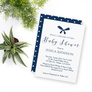 Charming Navy Blue White Boys Baby Shower Invitation