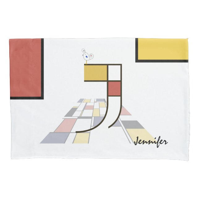 Charming Neoplasticism Art Monogram. Letter J Pillowcase (Front)