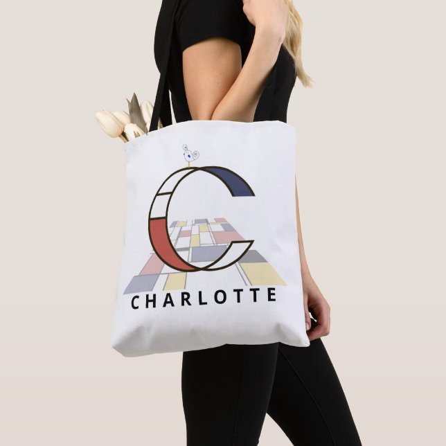 Charming Neoplasticism Style Monogram. Letter C Tote Bag (Close Up)