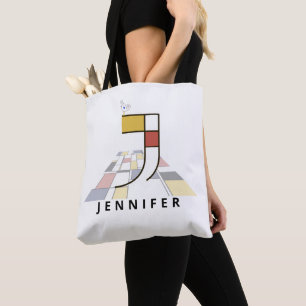 Charming Neoplasticism Style Monogram. Letter J Tote Bag