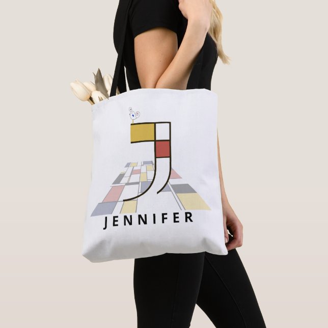 Charming Neoplasticism Style Monogram. Letter J Tote Bag (Close Up)