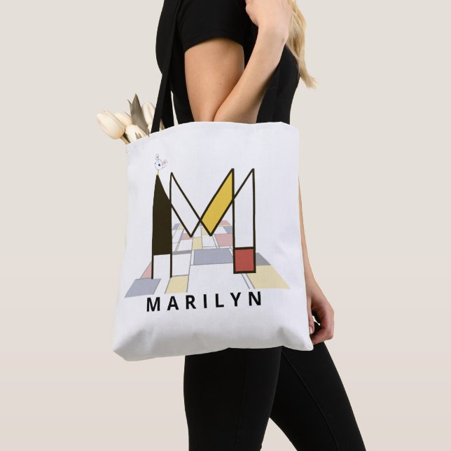 Charming Neoplasticism Style Monogram. Letter M Tote Bag (Close Up)