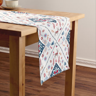 Charming Nordic Christmas with Reindeer and Floral Short Table Runner