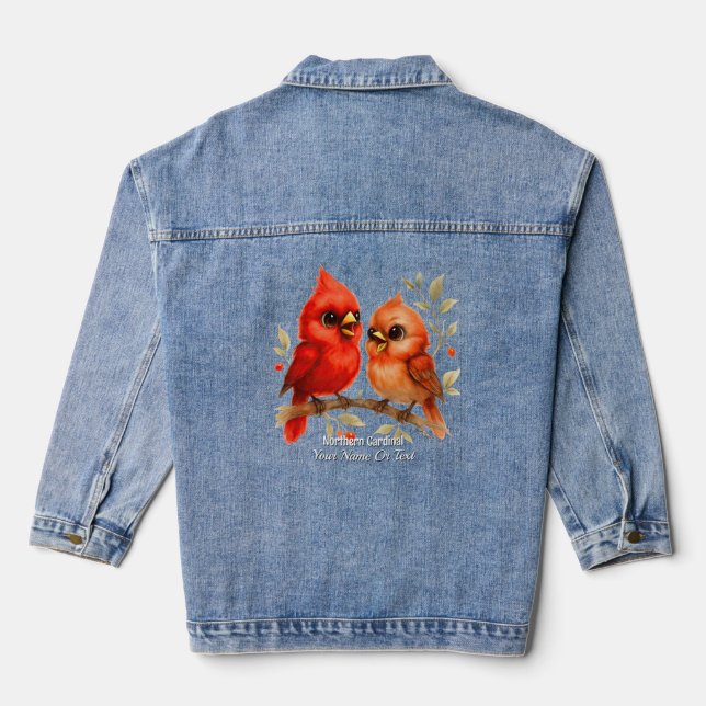 Charming Northern Cardinal Denim Jacket (Back)