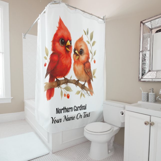 Charming Northern Cardinal Shower Curtain (In Situ)